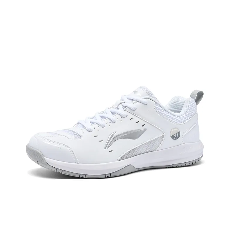 LiNing Feather Slip Resistant Breathable Lightweight Low Top Badminton Shoes Unisex White Silver-1