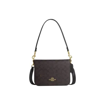 COACH Quinn Coated Canvas Shoulder Bag Trumpets Women's Walnut Wood