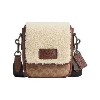 COACH Coated Canvas With Shearling And Leather Crossbody Bag Mini Unisex Tawny & Natural & Vintage Brown