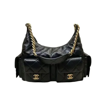 CHANEL Lambskin Hobo Bag Shoulder Bag Women's Black