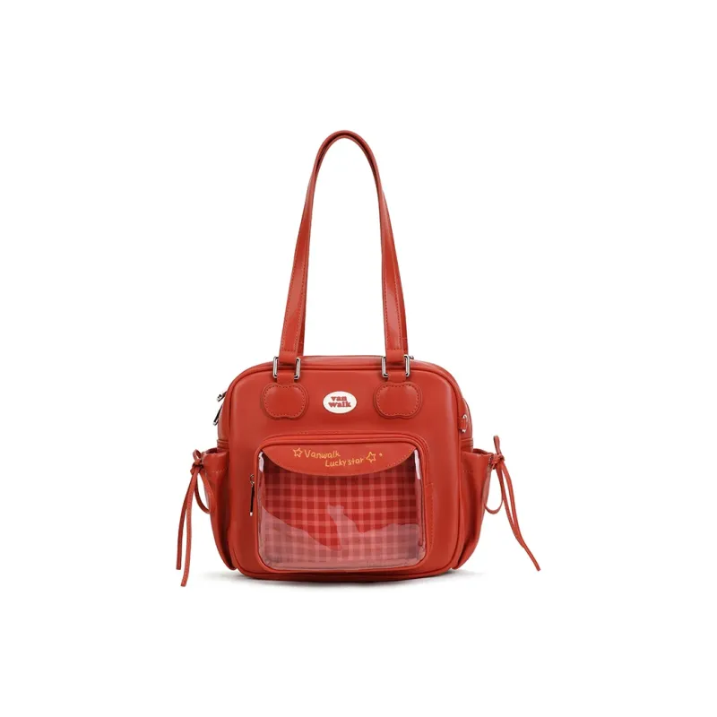 VANWALK PU Shoulder Bag, Tote Handbag Medium Size Women's Dark Chocolate/Caramel Cookies/Vintage Apple-13