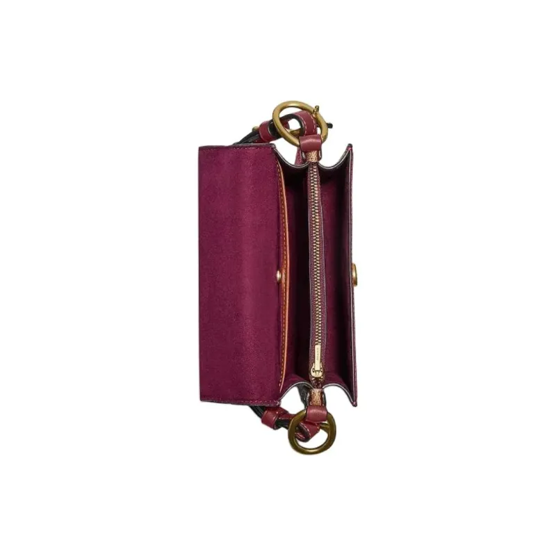 COACH Beat Coated Canvas With Glove-Tanned Leather Portable Crossbody Bag Shoulder Bag Small Size Women's Tan & Red-2