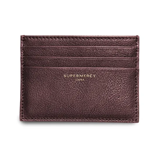 SUPERMERCY One Stroke Series The First Layer Of Calfskin Card Holder Mini Unisex Black/Purple Glaze-11