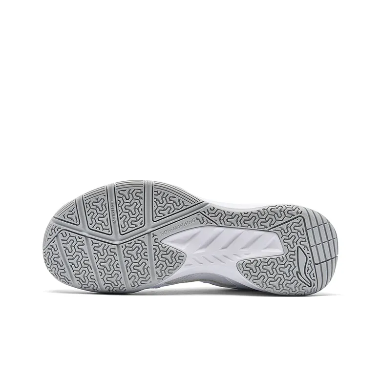 LiNing Feather Slip Resistant Breathable Lightweight Low Top Badminton Shoes Unisex White Silver-5
