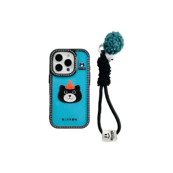 Wei Xin Acrylic Material Glitter Black Cat Lanyard Phone Cases Compatible With IPhone 16/15 Pro Max/Apple 13/14 Pro/Max