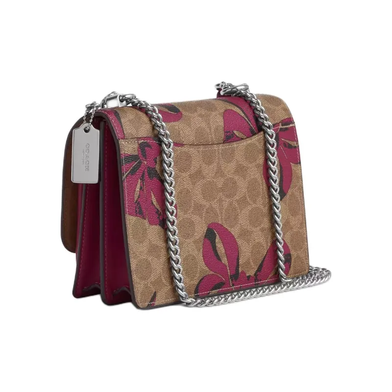 COACH Klare Coated Canvas Crossbody Bag, Shoulder Bag Small Size Women's Tan & Pink-1