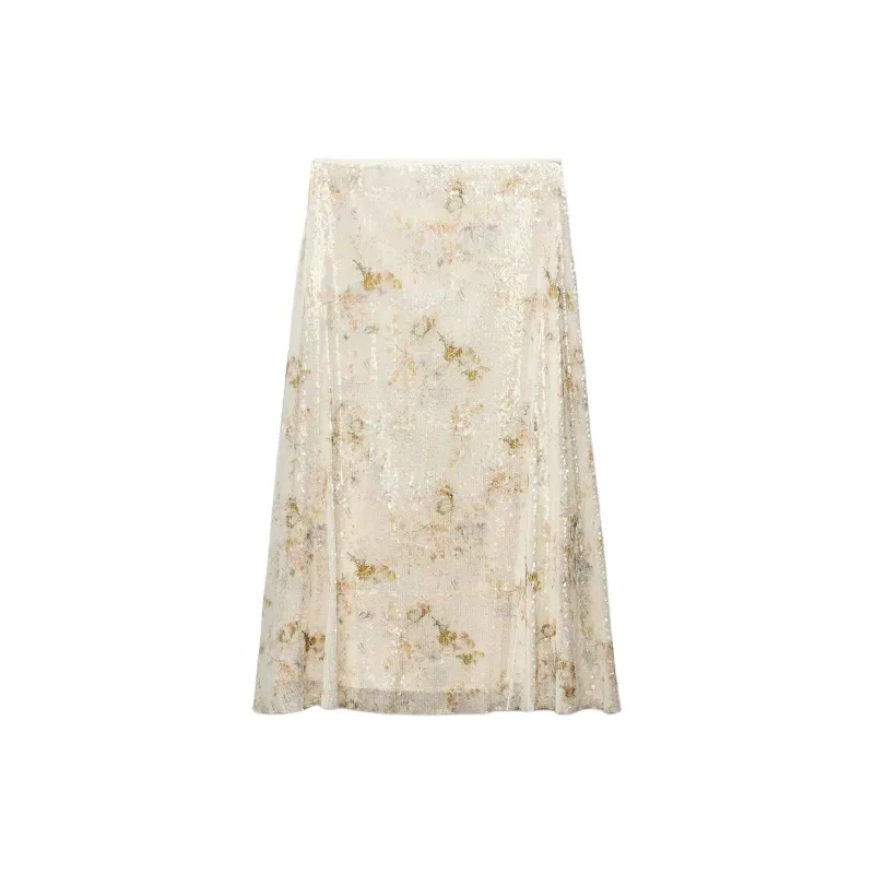 ZARA Casual Long Skirts Women's Natural Color/Yellow-1