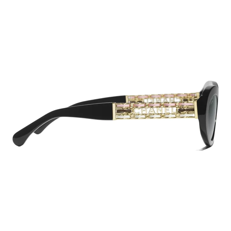 CHANEL Acetate Metal Calfskin Cat Eye Sunglasses Unisex Black-2