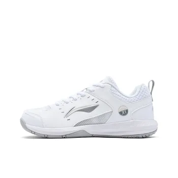 LiNing Feather Slip Resistant Breathable Lightweight Low Top Badminton Shoes Unisex White Silver