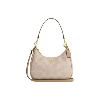 COACH Teri Coated Canvas Shoulder Bag Large Size Women's Gold Sand And Tan Color