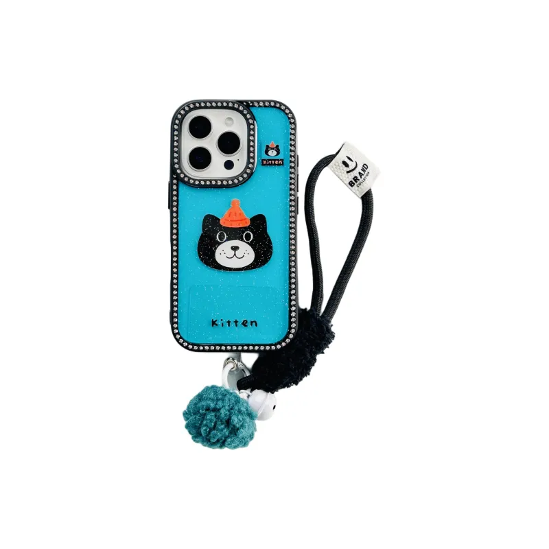 Wei Xin Acrylic Material Glitter Black Cat Lanyard Phone Cases Compatible With IPhone 16/15 Pro Max/Apple 13/14 Pro/Max-1