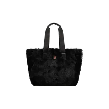 Moncler Shearling Tote Bag Shopping Bag Handbag Large Size Women's Black