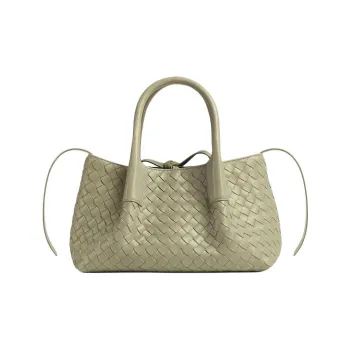 Bottega Veneta Calfskin Tote Bag Shopping Bag Handbag Small Size Women's Lime Gray