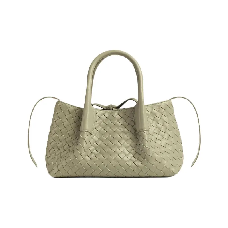 Bottega Veneta Calfskin Tote Bag Shopping Bag Handbag Small Size Women's Lime Gray-0
