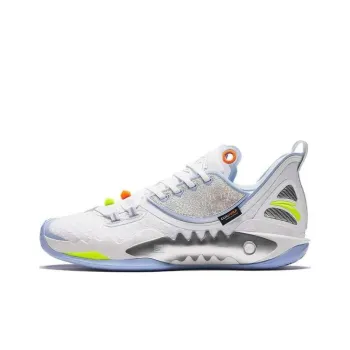 Anta Shock Wave 5 Durable Breathable Low Top Basketball Shoes Men's White Blue