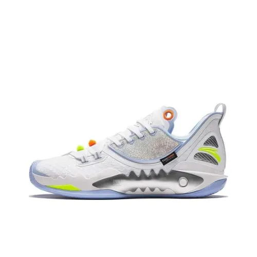 Anta Shock Wave 5 Durable Breathable Low Top Basketball Shoes Men's White Blue