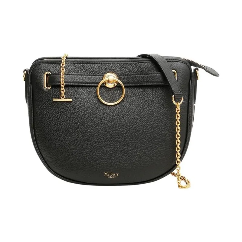 Mulberry Cow Leather Shoulder Bag Trumpets Women's Black-0