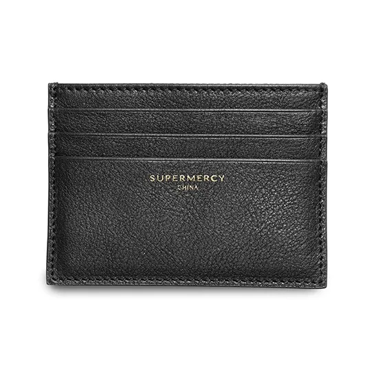 SUPERMERCY One Stroke Series The First Layer Of Calfskin Card Holder Mini Unisex Black/Purple Glaze-1