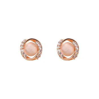 ONEKISS Gold Plated Copper Zircon Glass Stud Earrings Women's Rose Gold