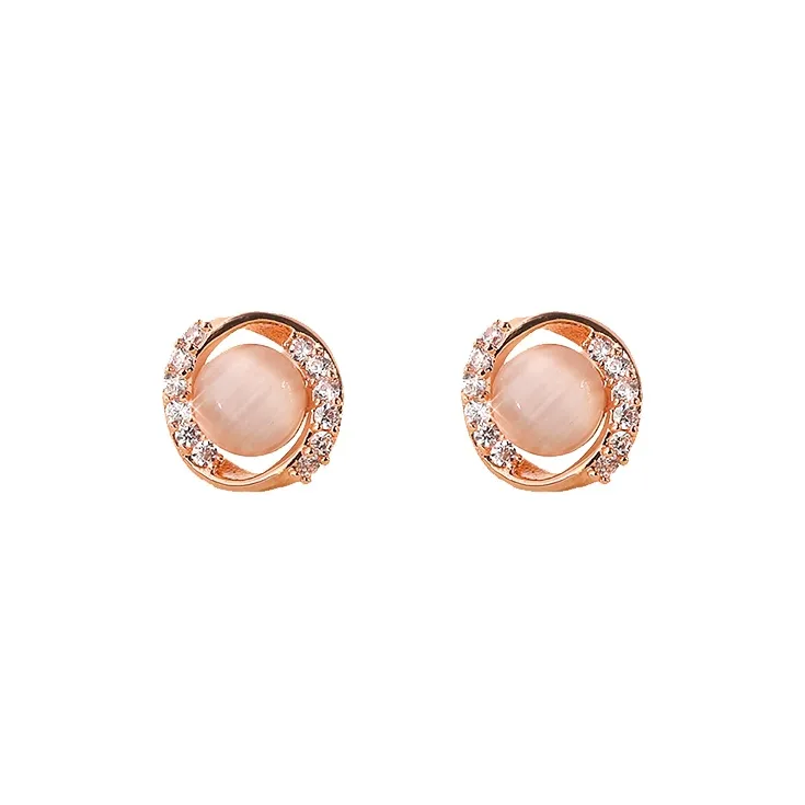 ONEKISS Gold Plated Copper Zircon Glass Stud Earrings Women's Rose Gold-0