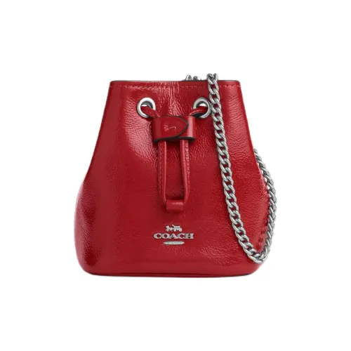 COACH Drawstring Patent Leather Smooth Leather Clutch Mini Women's Red
