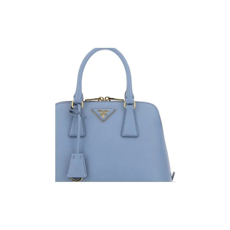 PRADA Leather Tote Shoulder Handbag Women's Blue-3