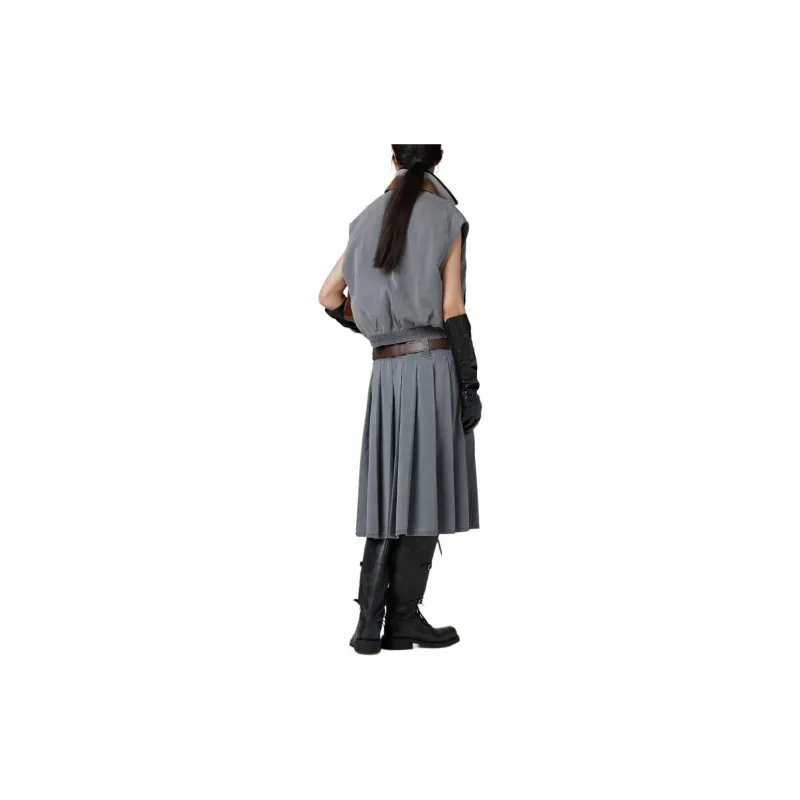MIU MIU Pleated Chambray Skirt-2