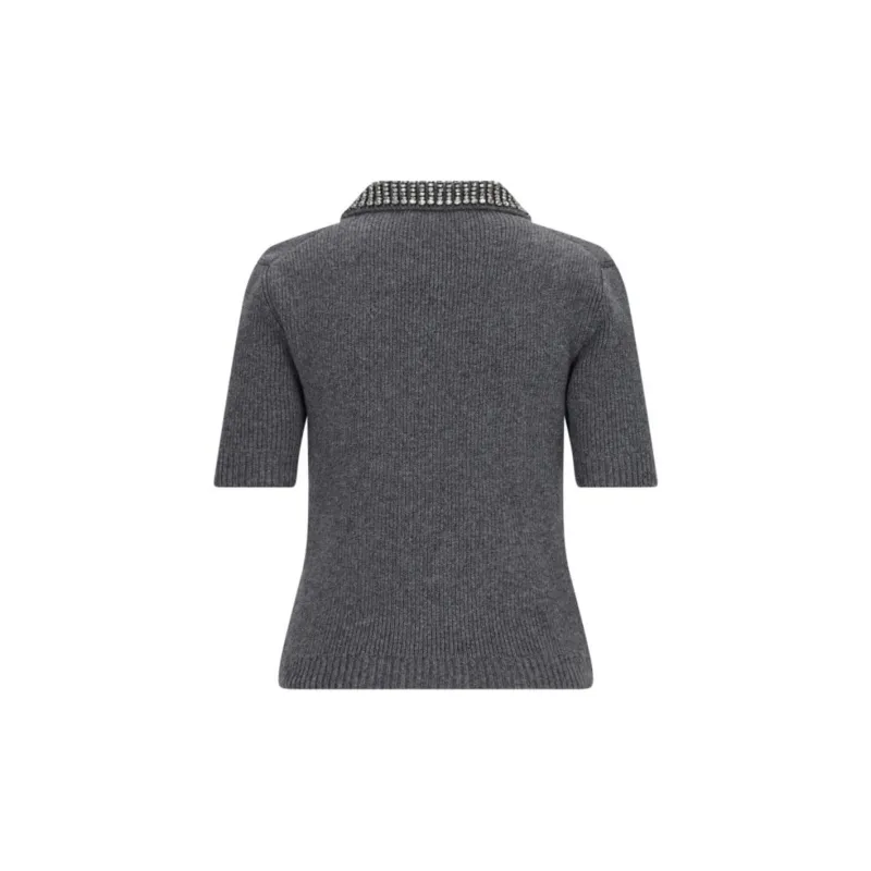 GUCCI Ribbed Trim Knit Polo Top-8