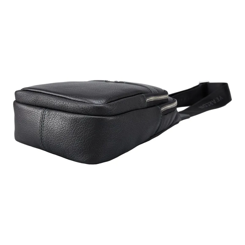 YEARCON Cow Leather Crossbody Bag, Sling Bag Small Size Men's Black-3