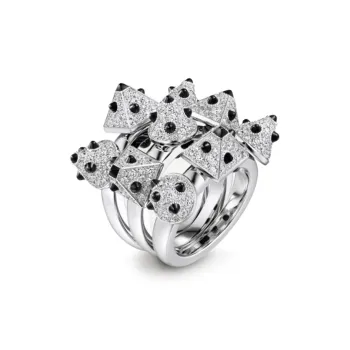 CARTIER White Gold Onyx Diamond Rings Women's Silver