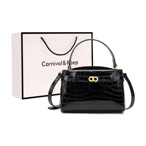 Carnival Keep Cow Leather Handbag, Shoulder Bag, Crossbody Bag Regular Women's Black/Ecru