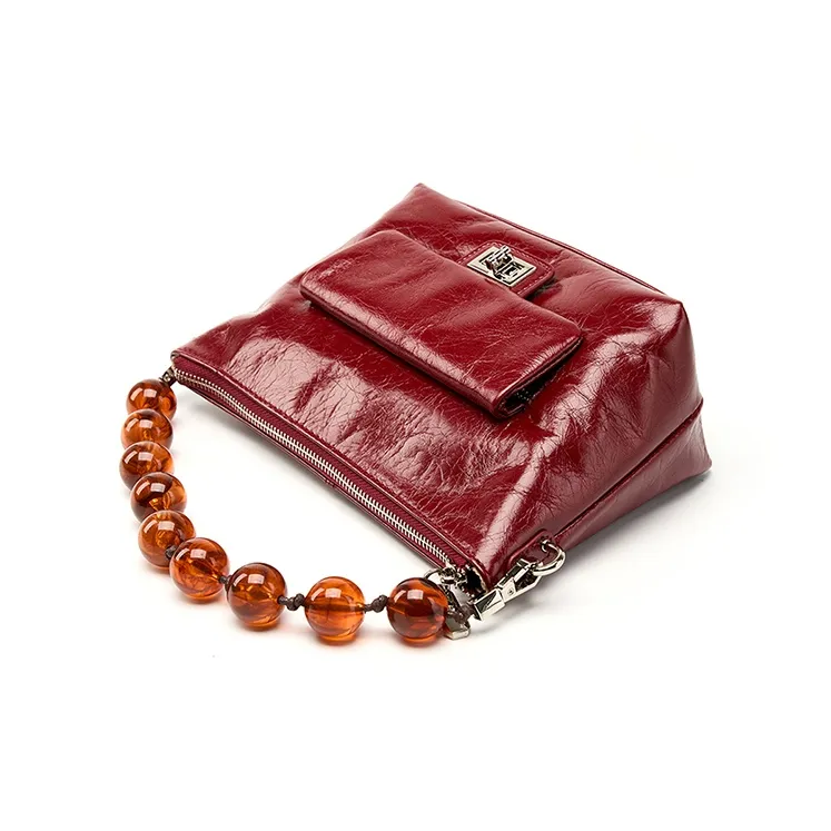 Carnival Keep Cow Leather Handbag Crossbody Bag Shoulder Bag Regular Women's Black/Burgundy-8