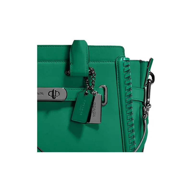 COACH Swagger Leather Shoulder Bag Crossbody Bag Handbag Medium Size Women's Black Copper Green-2