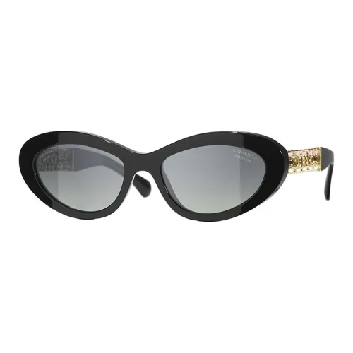 CHANEL Acetate Metal Calfskin Cat Eye Sunglasses Unisex Black