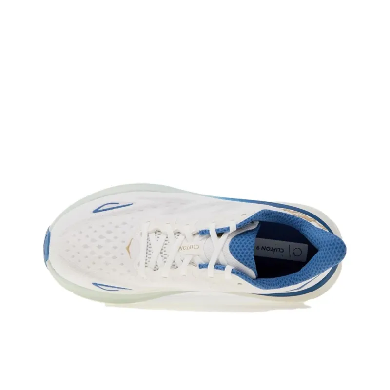 HOKA ONE ONE Clifton 9 Cushioned Abrasion Resistant Slip Resistant Low Top Casual Running Shoes Men's White Blue-3