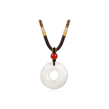 Lao Feng Xiang Hetian Jade Necklaces Pale Greenish White Jade Unisex