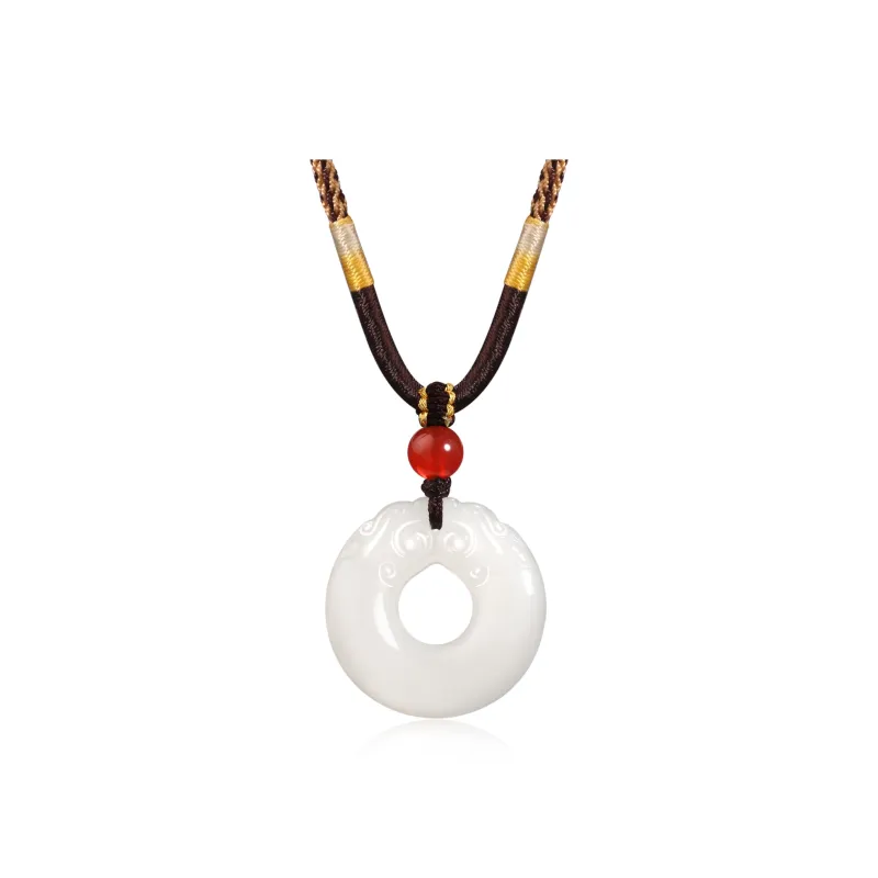 Lao Feng Xiang Hetian Jade Necklaces Pale Greenish White Jade Unisex-0