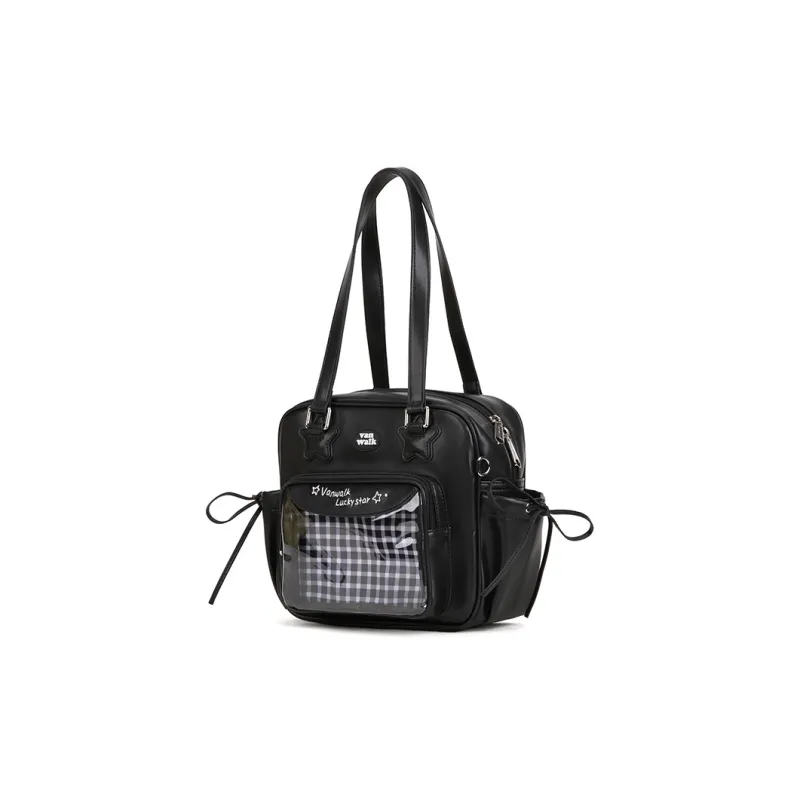 VANWALK PU Shoulder Bag, Tote Handbag Medium Size Women's Dark Chocolate/Caramel Cookies/Vintage Apple-1