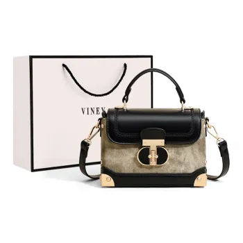 VINEY Synthetic Leather Handbag, Shoulder Bag, Crossbody Bag Regular Women's Khaki & Black