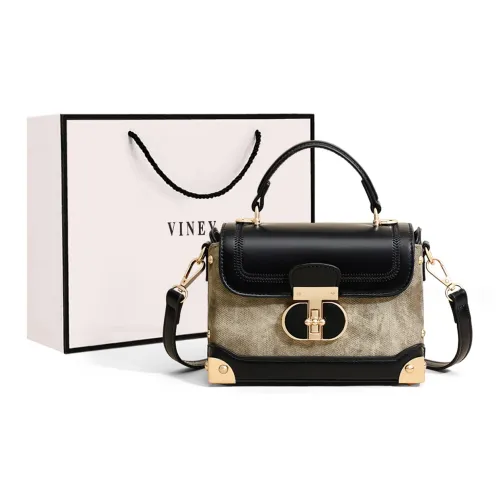 VINEY Synthetic Leather Handbag, Shoulder Bag, Crossbody Bag Regular Women's Khaki & Black