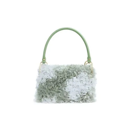 APEDE MOD Shearling Combined With Cow Leather Handbag Women's Green And White Curly Hair