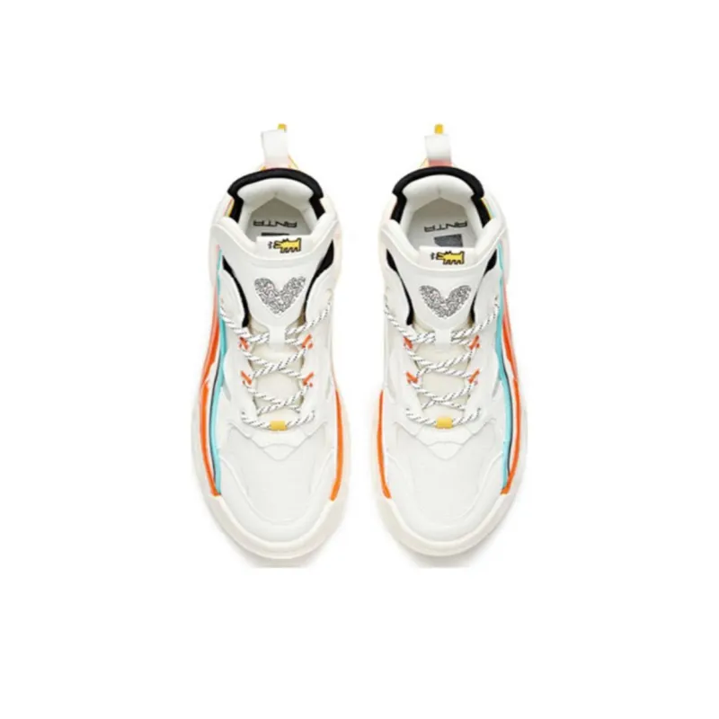 Keith Harry x Anta Cushioning Anti Slip And Wear Resistant Coverage High Top Chunky Sneakers Women's White Green Orange-3