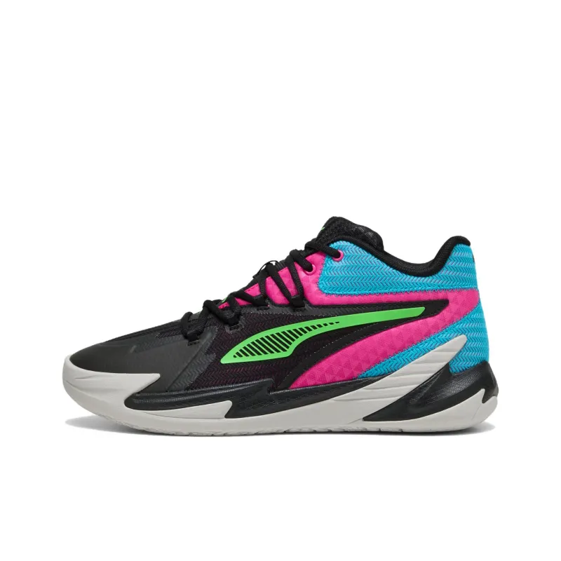 PUMA Anti Slip Wear Resistant Mid Top Basketball Shoes Unisex Black Pink-0
