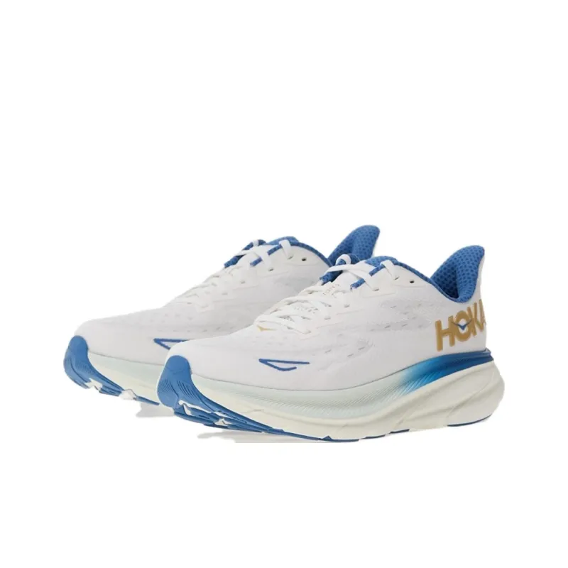 HOKA ONE ONE Clifton 9 Cushioned Abrasion Resistant Slip Resistant Low Top Casual Running Shoes Men's White Blue-2