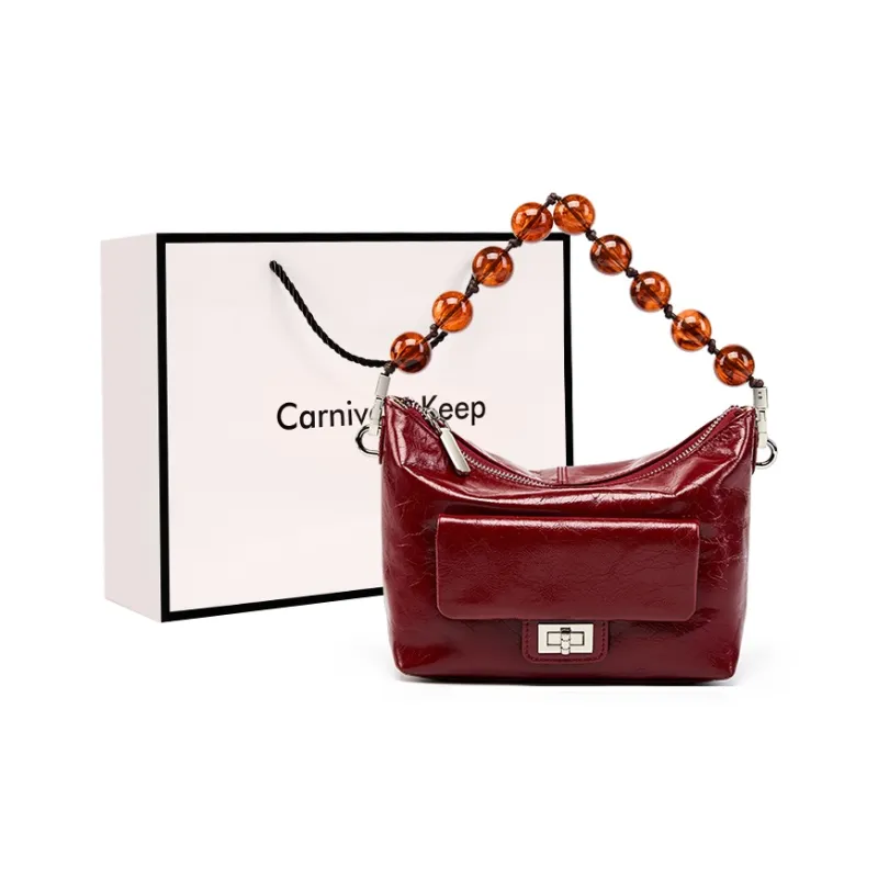 Carnival Keep Cow Leather Handbag Crossbody Bag Shoulder Bag Regular Women's Black/Burgundy-6
