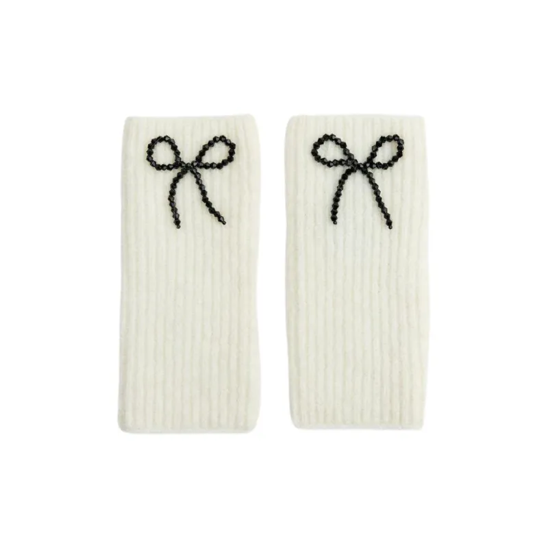ZARA Acrylic Polyester Polyamide Alpaca Wool Elastane Knit Gloves Women's White-1