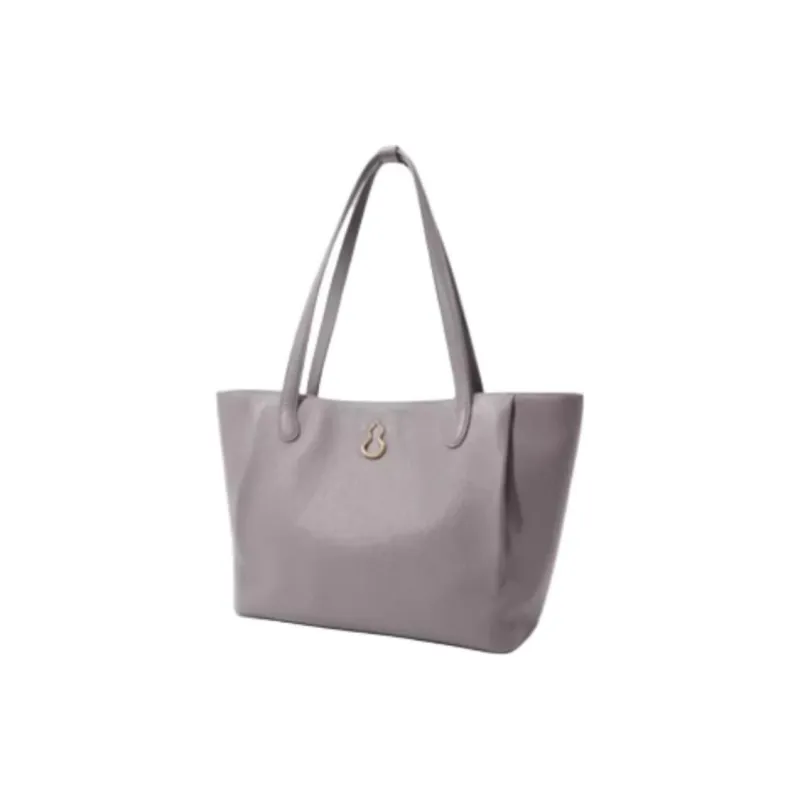 BAMPO Top Grain Cow Leather Tote Bag Shopping Bag Handbag Shoulder Bag Large Size Women's Trench Coat Gray-1