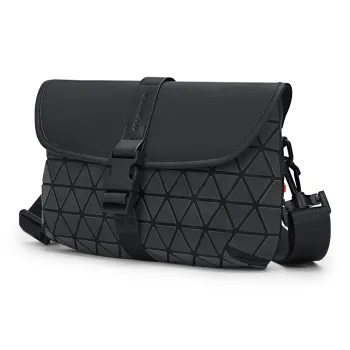 WilliamPOLO PU Flap Versatile Urban Techwear Crossbody Bag Shoulder Bag Regular Men's Black