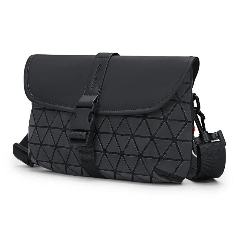 WilliamPOLO PU Flap Versatile Urban Techwear Crossbody Bag Shoulder Bag Regular Men's Black-0
