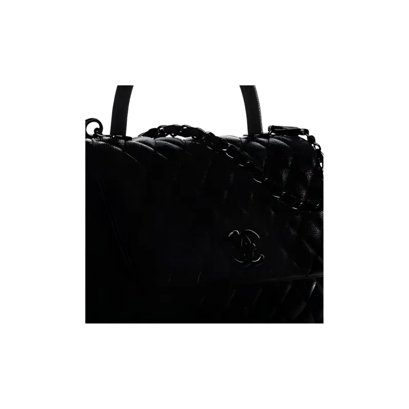 CHANEL Coco Handle Plaid Cow Leather Chain Bag, Shoulder Bag Women's Black-3